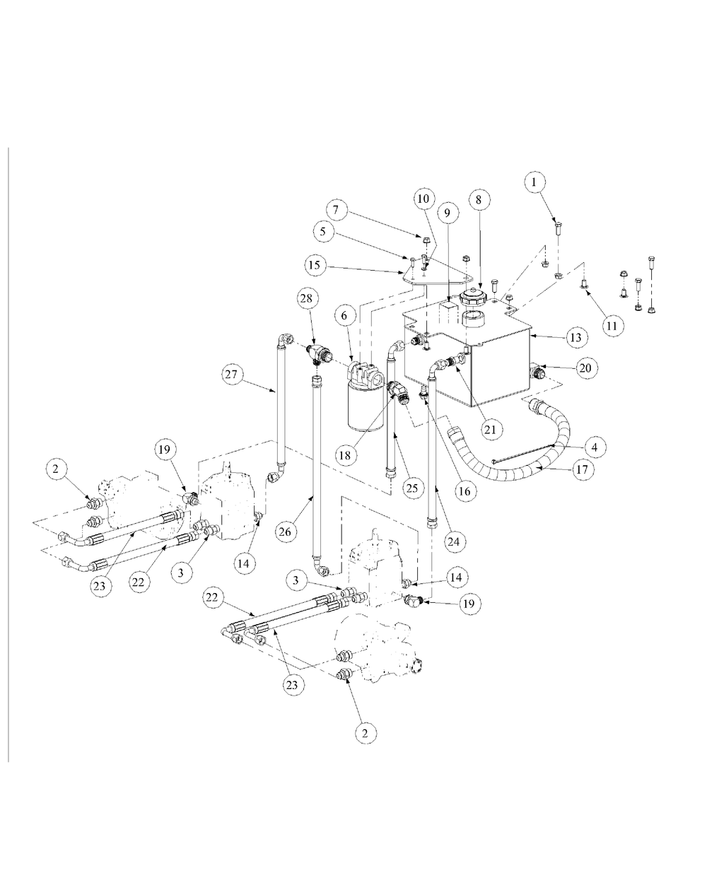 Hydro Tank And Hose Assembly Diagram and Parts List for M60-KW 53AB5D8X750-25-HP Cub Cadet Lawn Tractor